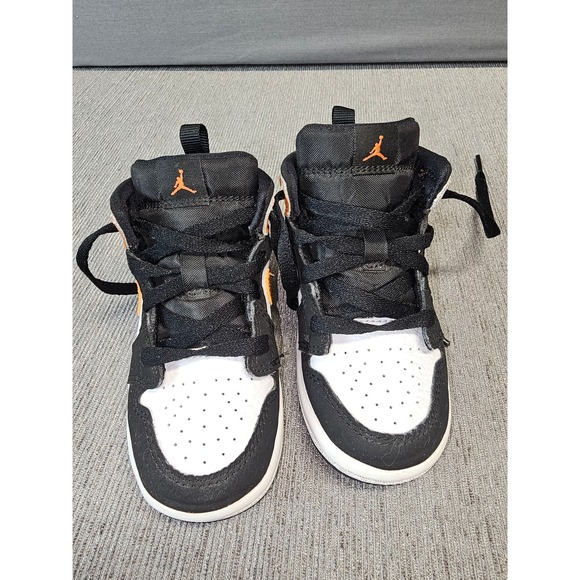 Kids Air Jordans Toddler Shoes Black Orange White Leather Basketball Sneakers 7C - Picture 2 of 6